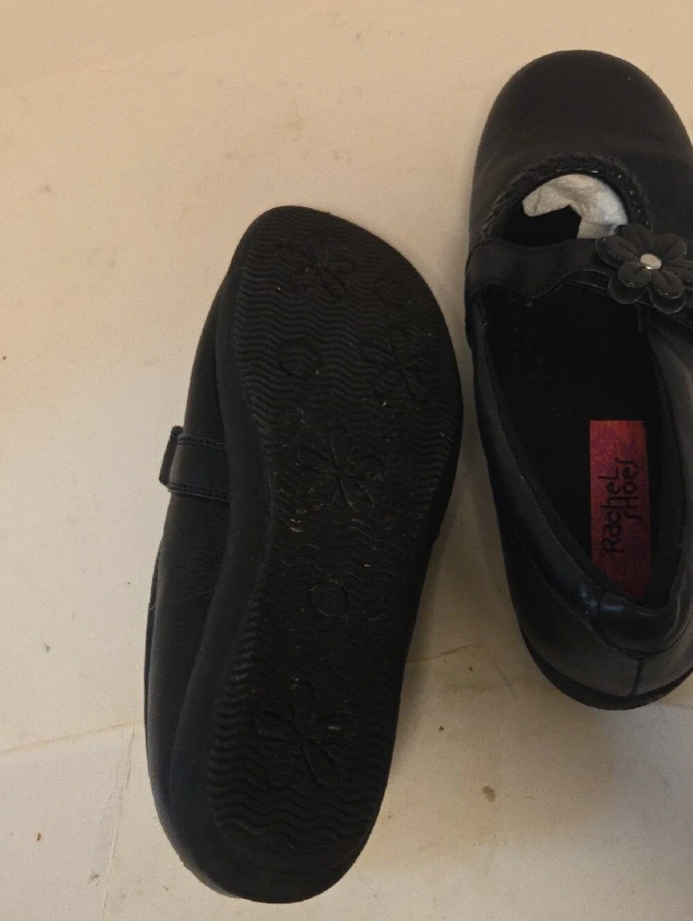 Rachel Shoes Black Mary Jane Flats with Braided Strap & Flower